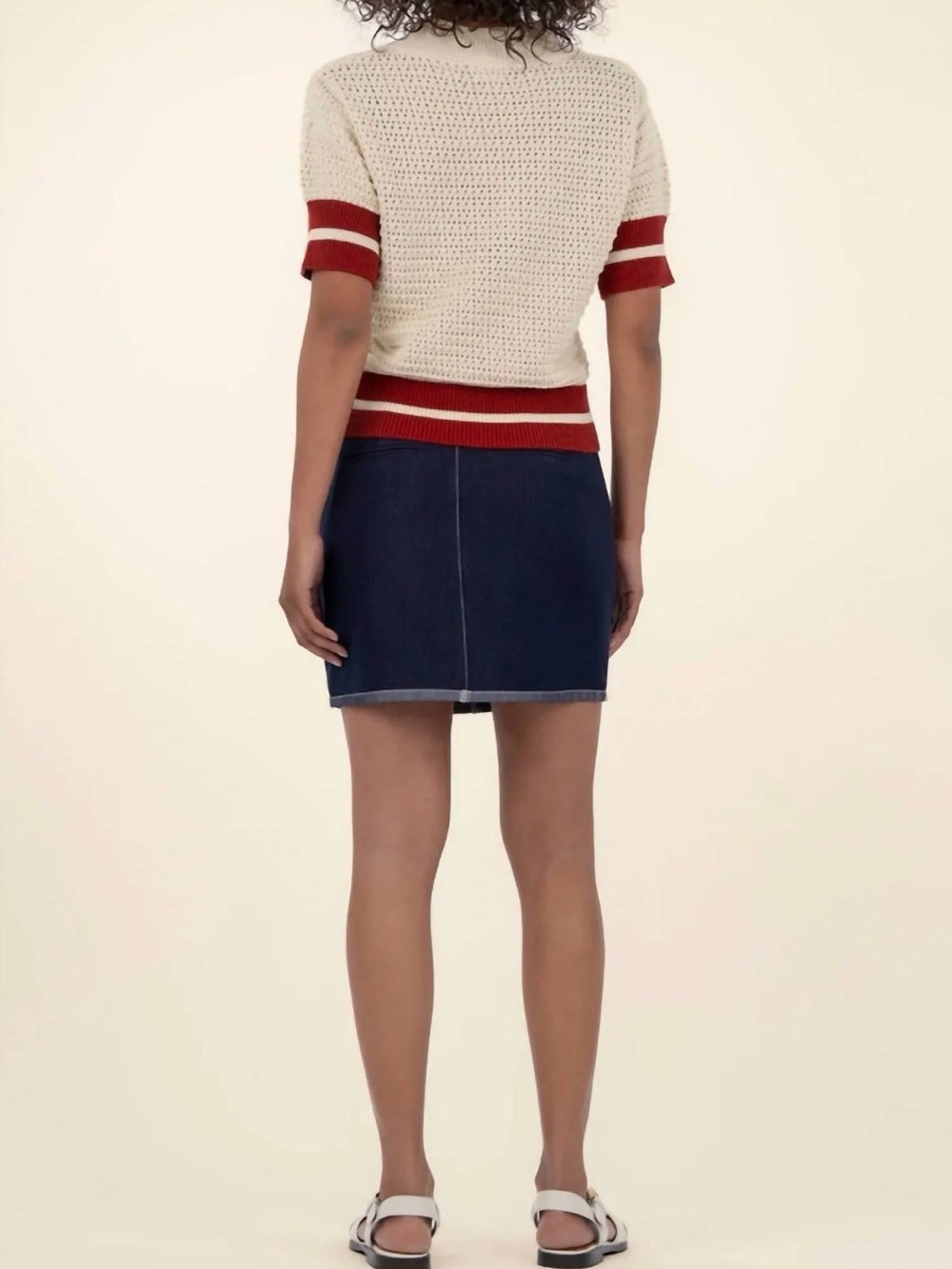 Kut from the Kloth Cream Knit Short Sleeve Sweater with Red Trim size Large - Picture 3 of 8